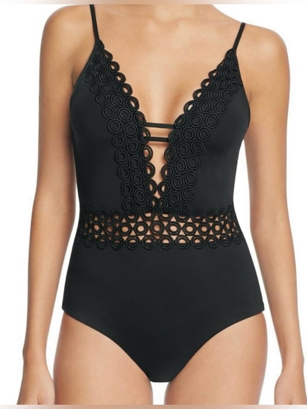 BECCA Black One-Piece Swimsuit with Eyelet Cutouts